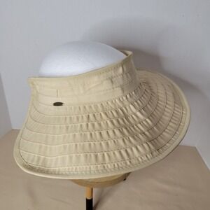 Scala Collezione Women Cream Ribbed Wide Brim Visor Sun Hat One Size Polyester